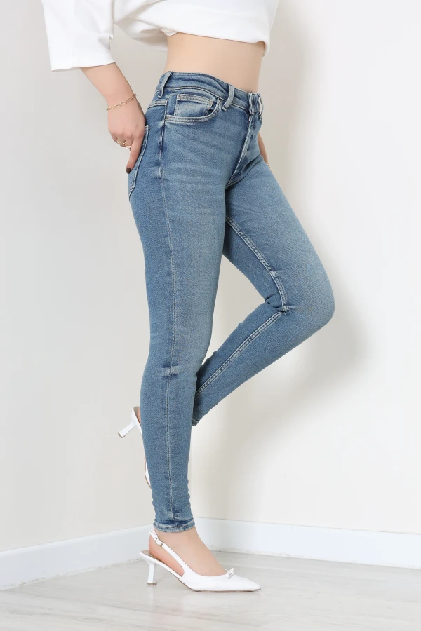 Kadın Mavi Dar Paça Yüksek Bel Kot Pantolon Slim Fit 5