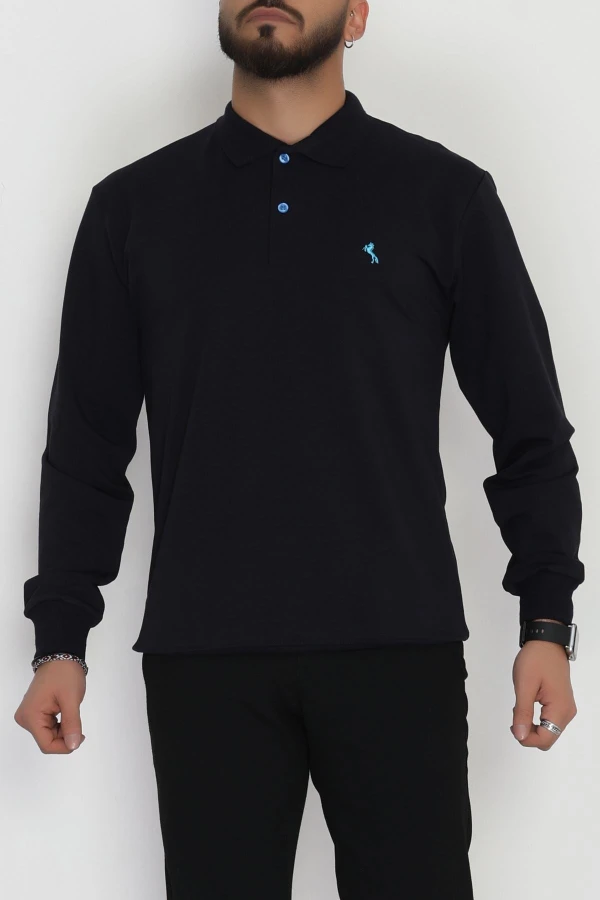 2 İplik Likralı Polo Yaka Erkek Sweat Koyulaci