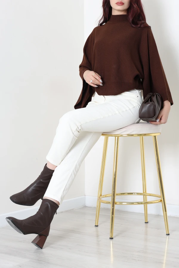 Pul Detay Mom Kot Pantolon Krem 7