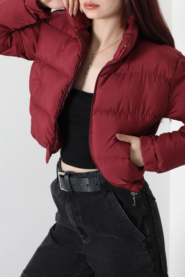 Beli Lastikli Şişme Mont Bordo 8