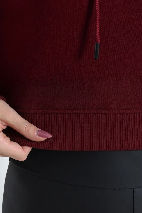 Üç İplik Kapşonlu Naskışlı Sweat Bordo 7