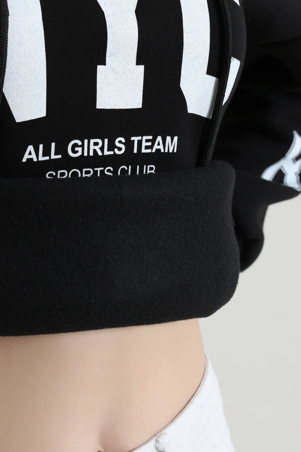 Kadın Siyah Kapüşonlu Baskılı Oversize Sweat 7