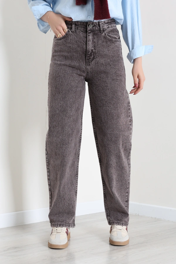 Kadın Açıkkahve Baggy Fit Yüksek Bel Kot Pantolon 2