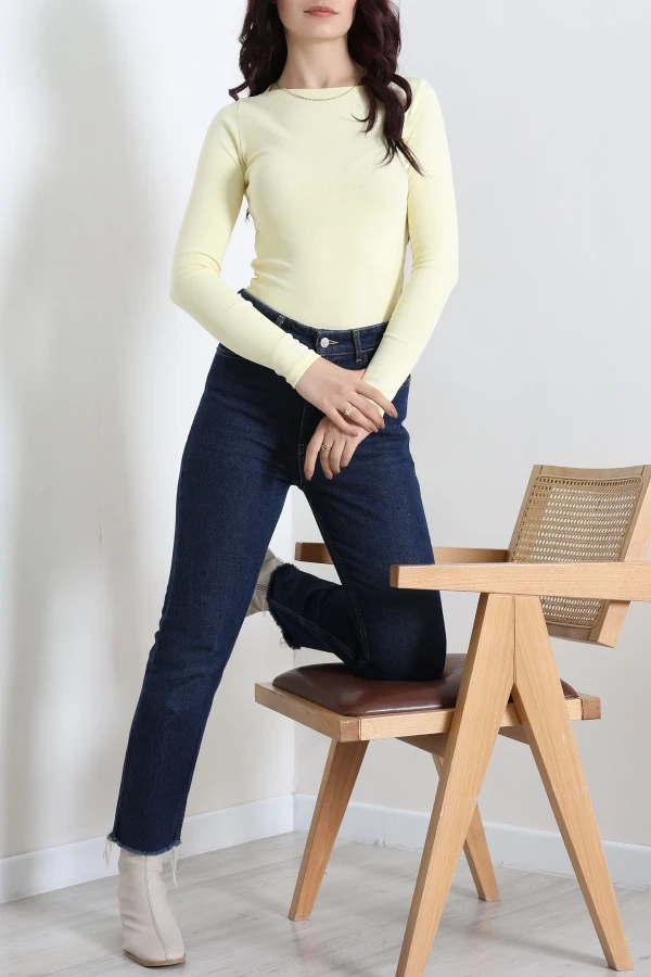 Kadın Sarı Kayık Yaka Ribana Basic Body 2