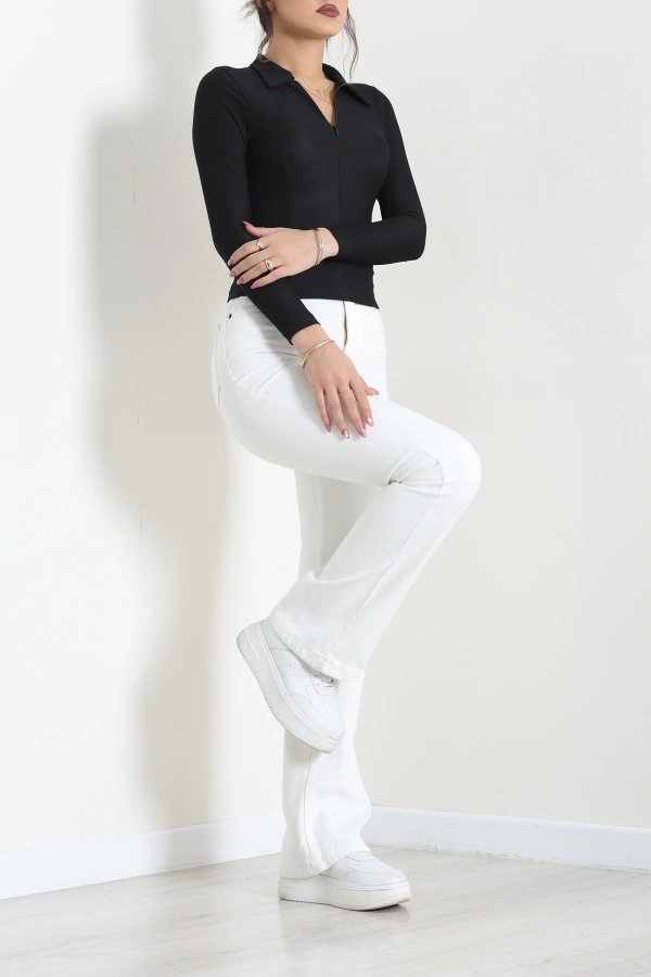 Polo Yaka Fermuarlı Body Siyah 6