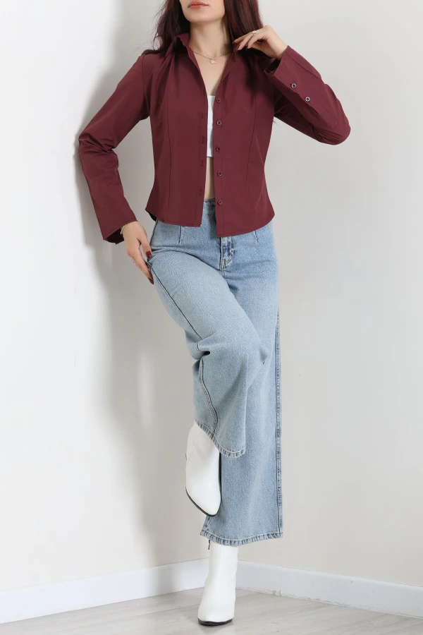 Poplin Pensli Gömlek Bordo 6