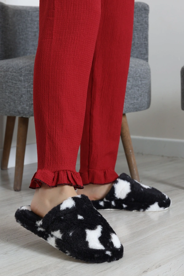 Peluş Ev Terliği Siyahbeyaz 2