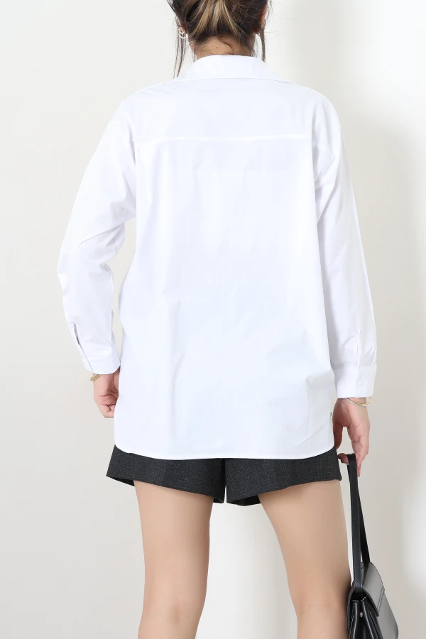 Oversize Kesim Poplin Gömlek Beyaz 8