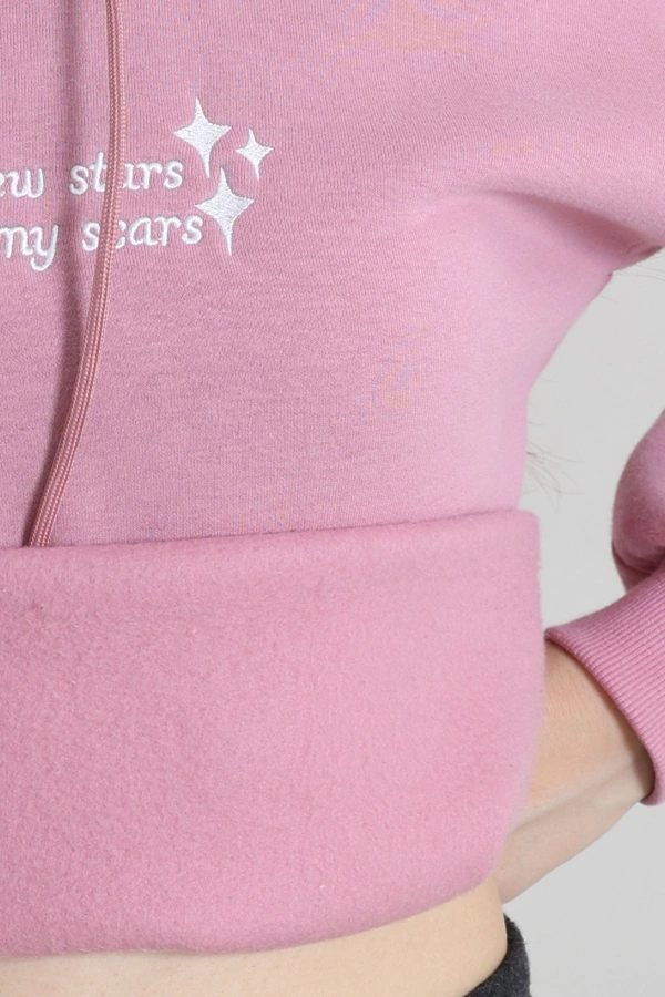 Üç İplik Kapşonlu Baskılı Sweat Pembe 7