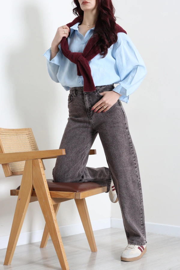 Kadın Açıkkahve Baggy Fit Yüksek Bel Kot Pantolon 3