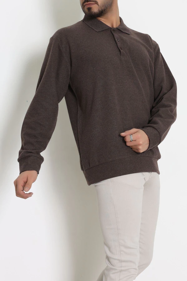 Polo Yaka Selanik Erkek Sweat Kahve 5
