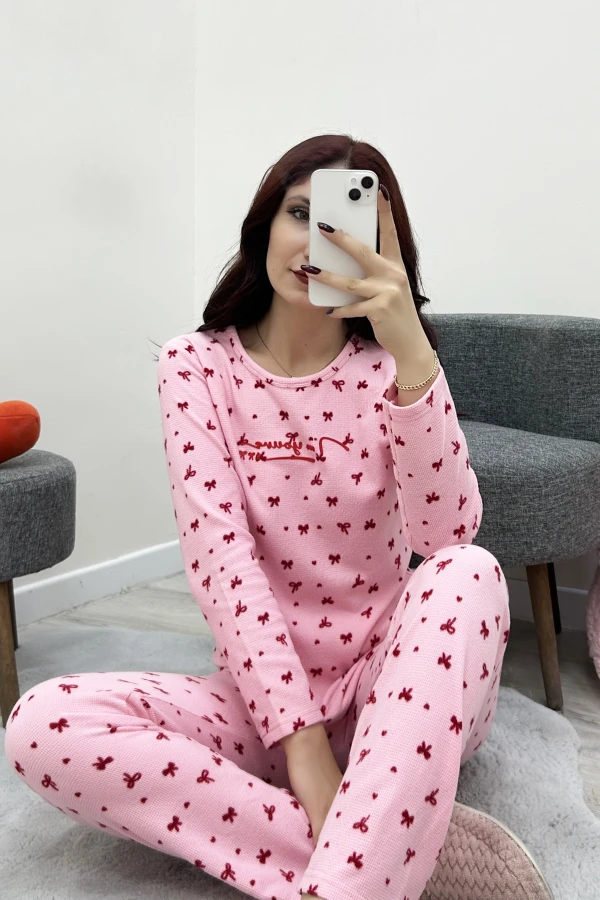 Waffle Pijama Takımı Pembe