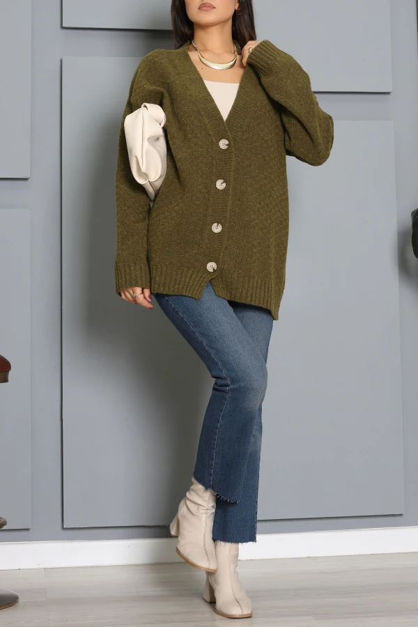 Triko Oversize Hırka Haki