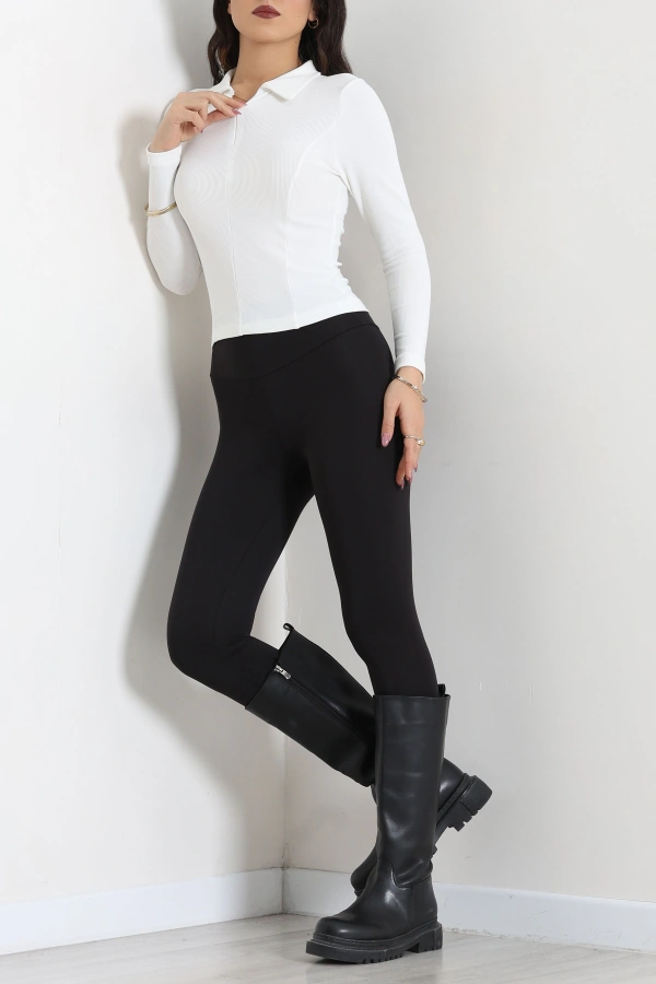 Polo Yaka Fermuarlı Body Ekru 4