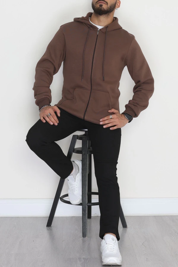 3 İplik Şardonlu Oversize  Erkek Sweat Kahve 6