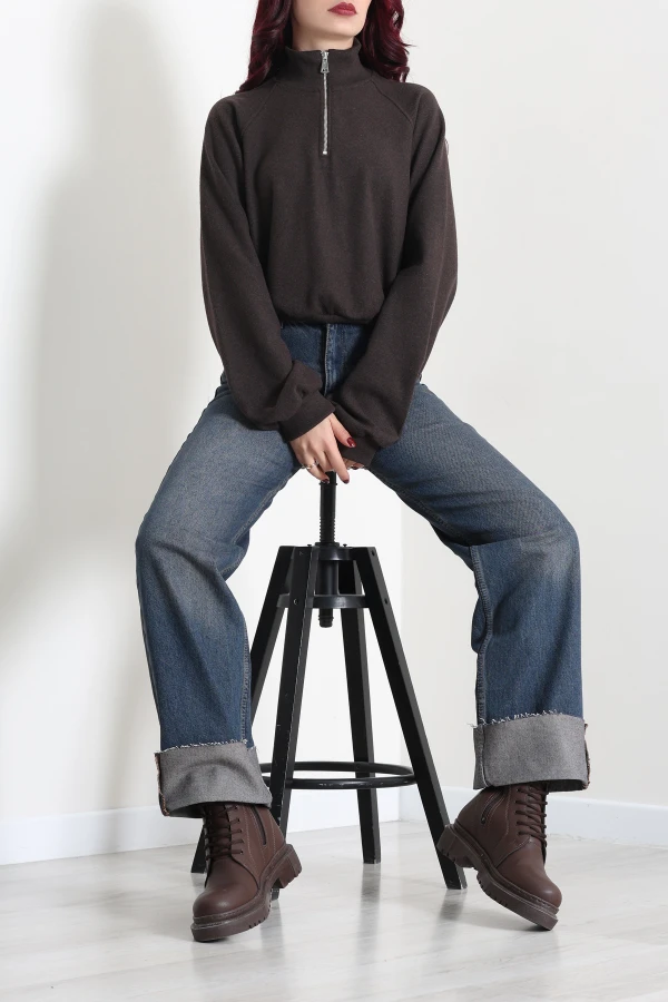 Kadın Kahve Yarasa Kol Oversize Sweat Tunik 2