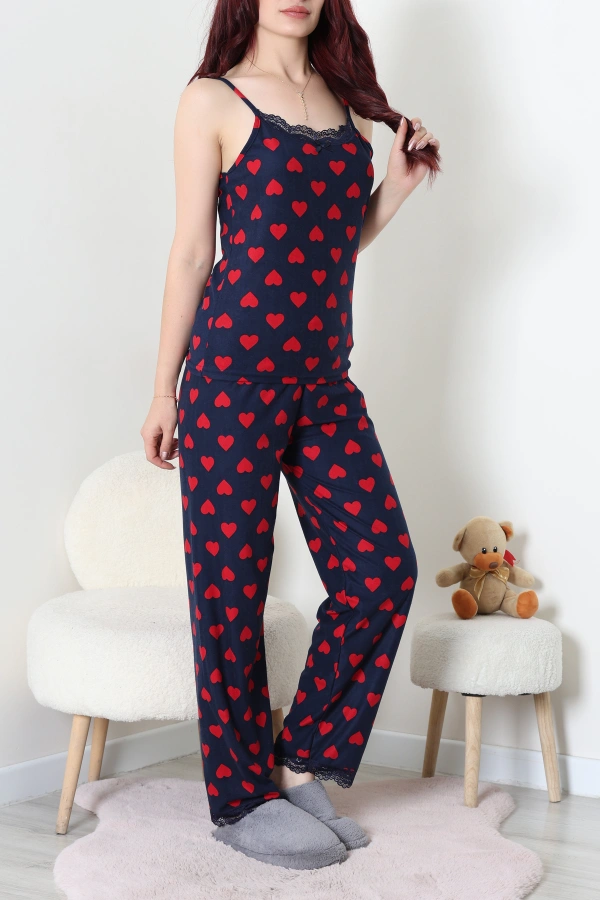 Süet 3'Lü Pijama Set Lacivertkırmızı 2