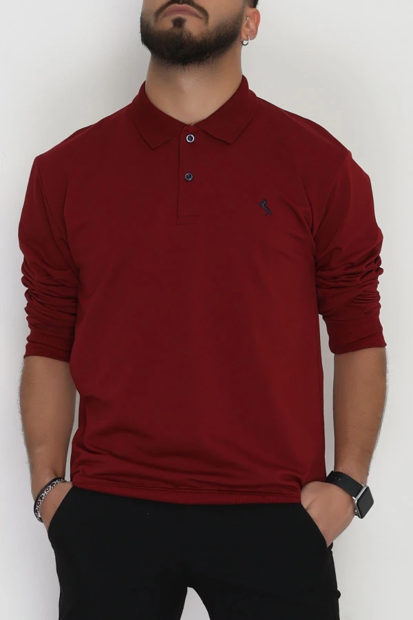 Erkek Bordo 2 İplik Likralı Polo Yaka Sweat
