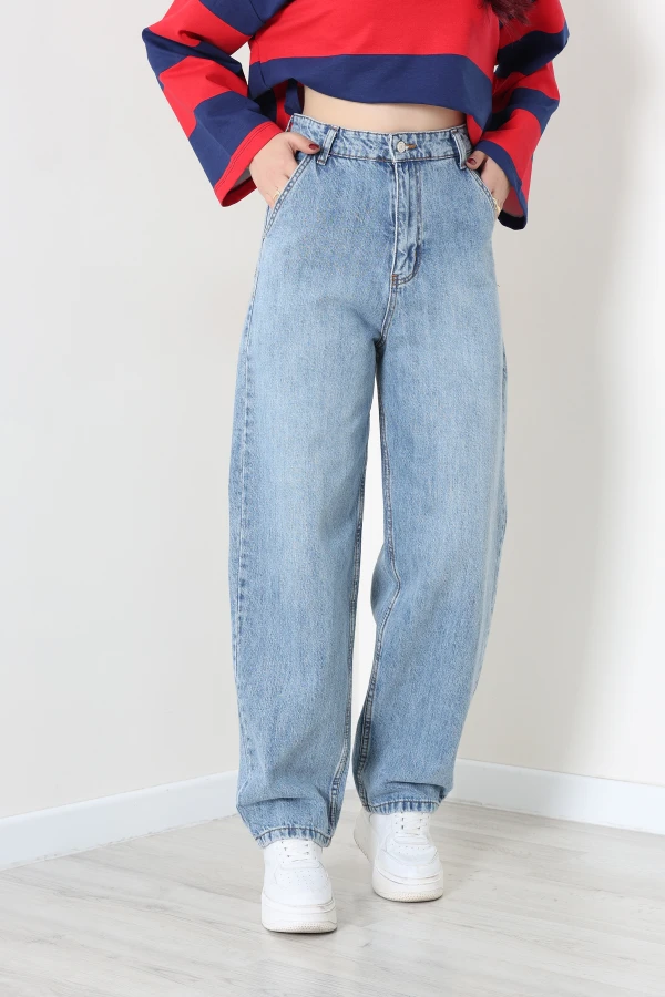 Kadın Açık Mavi Baggy Fit Yüksek Bel Kot Pantolon 2