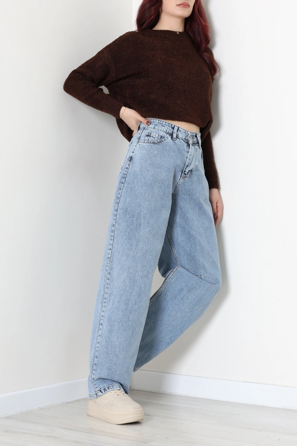 Kadın Buz Mavi Baggy Fit Yüksek Bel Kot Pantolon 3