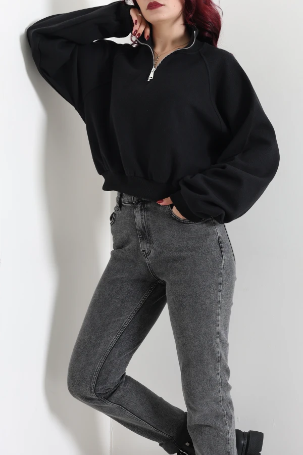 Kadın Siyah Yarasa Kol Oversize Sweat Tunik