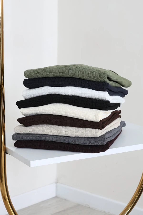 Düğmeli Polo Yaka Erkek Triko Sweat Krem 10