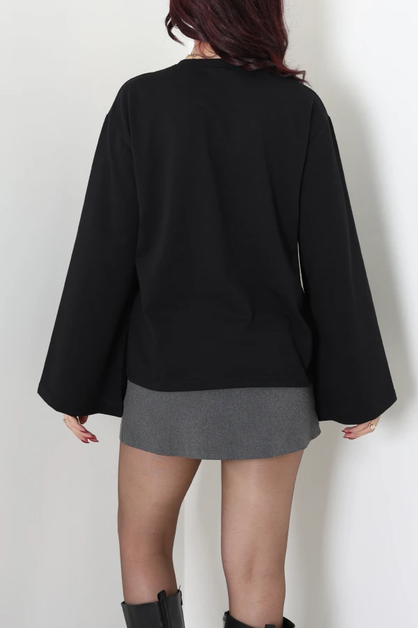 İki İplik Kimono Kol Sweat Siyah 7
