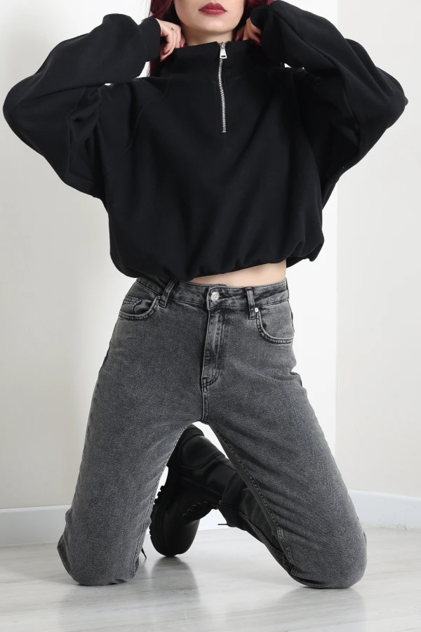 Kadın Siyah Yarasa Kol Oversize Sweat Tunik 4
