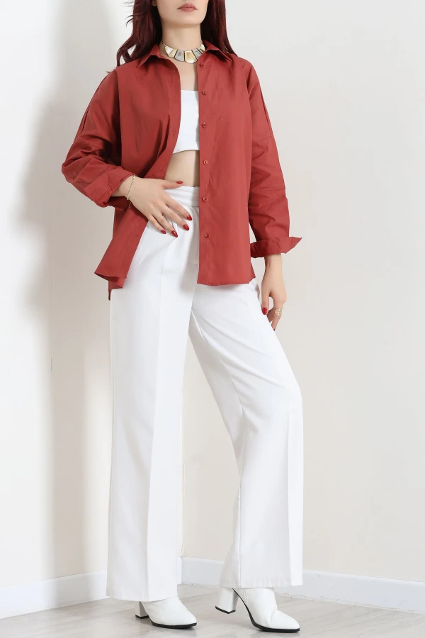 Oversize Poplin Gömlek Kiremit 6