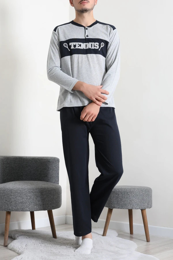 Erkek Gri Süprem Patlı Garnili Pijama Takımı Rahat Kalıp 6