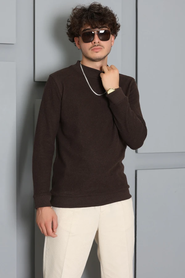 Selanik Yarım Boğazlı Erkek Sweat Acıkahve 2