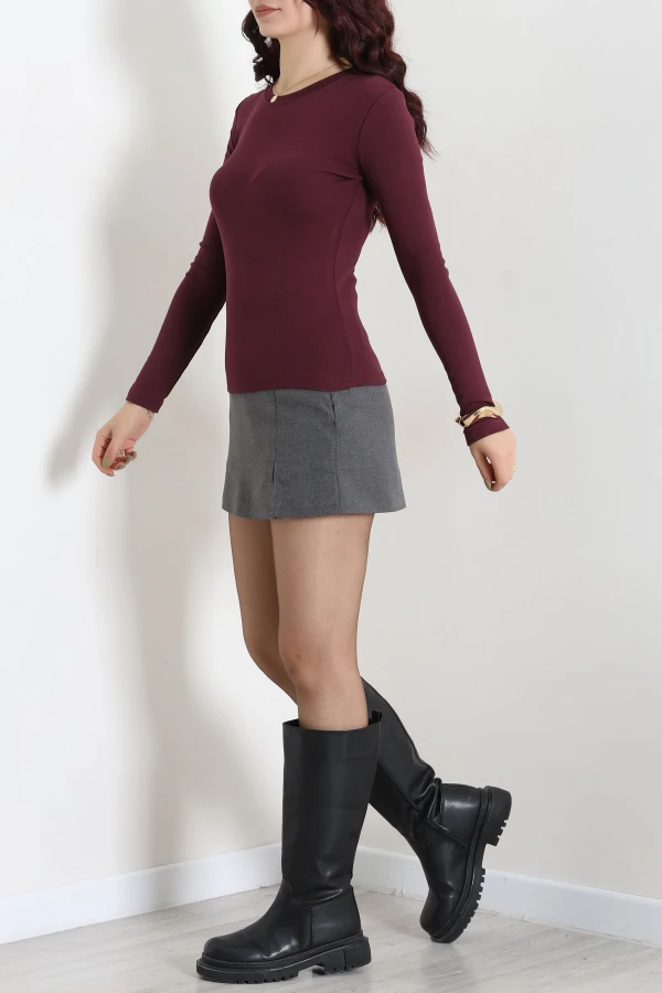 Penye Ribana Bisiklet Yaka Body Mürdüm 4