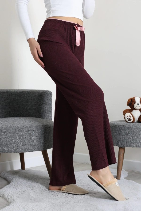 Kadın Mürdüm Ribana Pijama Altı Rahat Kalıp Pamuklu 5