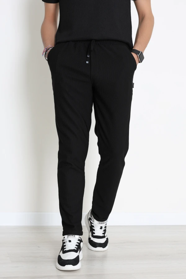 Erkek Siyah Beli Lastikli Jogger Eşofman Altı