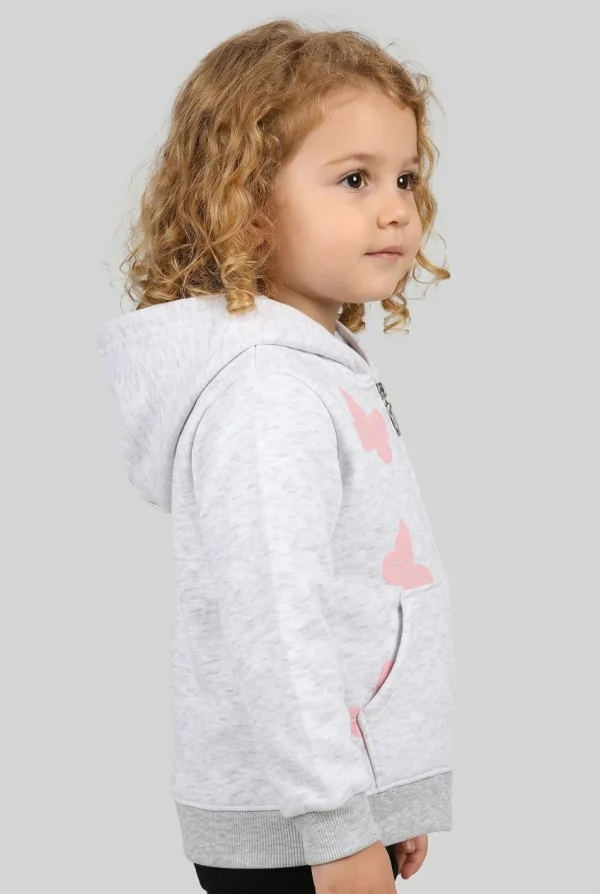 Kız Çocuk Gri Fermuarlı Kapüşonlu İki İplik Sweatshirt 2