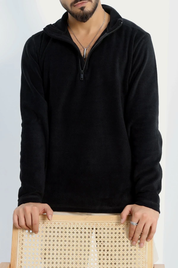 Yarım Fermuar Erkek Polar Sweat Siyah 7