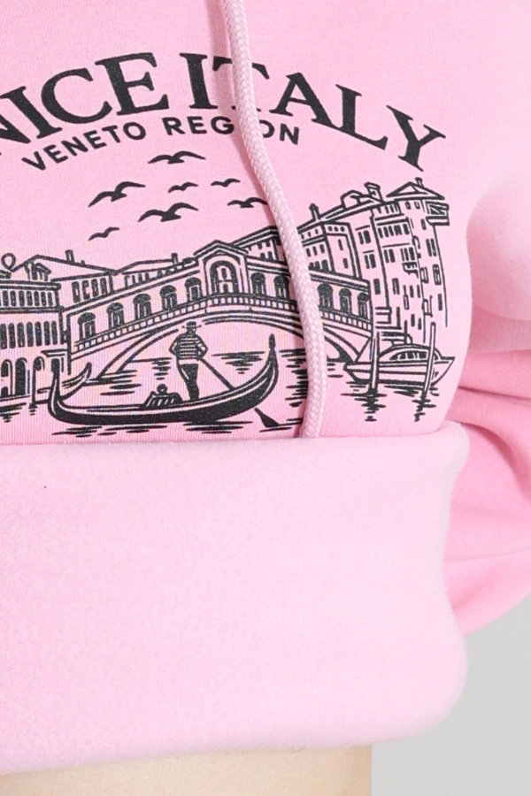 Kapşonlu Baskılı Sweat Pembe 7
