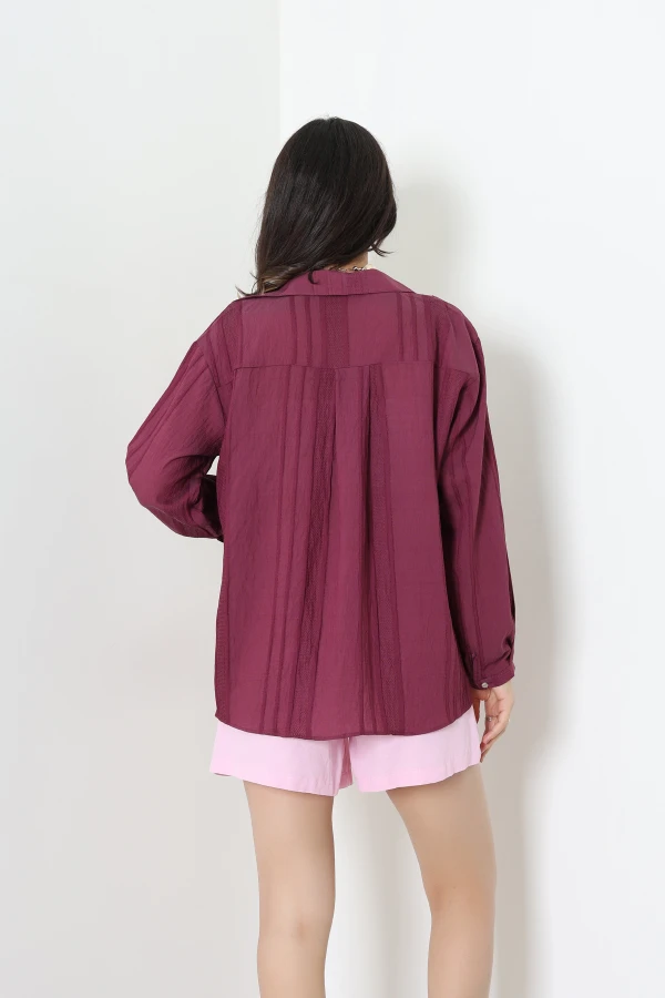 Çizgili Oversize Gömlek Mürdüm 7