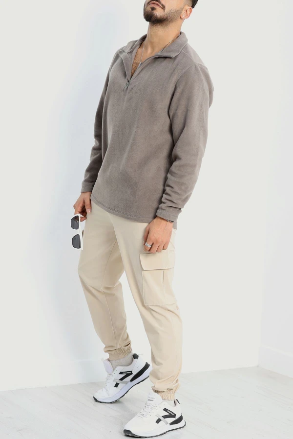 Yarım Fermuar Erkek Polar Sweat Füme 3