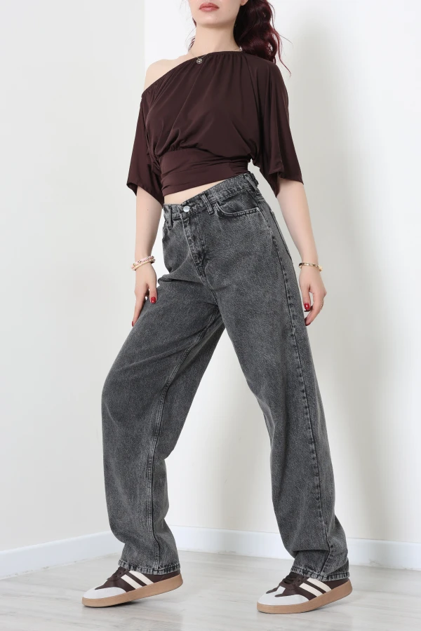 Tokalı Baggy Kot Pantolon Açıkfüme 4
