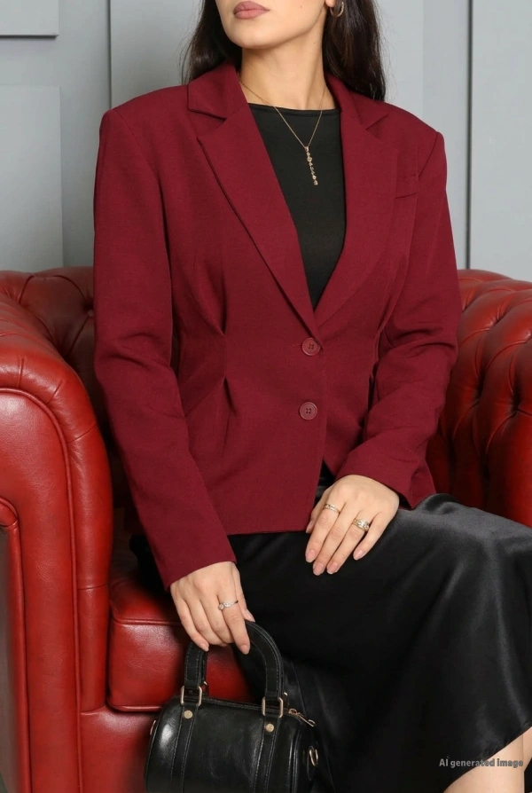 Pens Detay Blazer Ceket Bordo 9