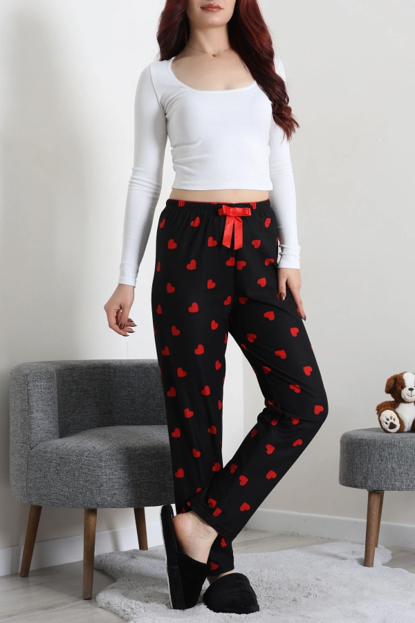 Kadın Siyah Süet Pijama Altı Rahat Kalıp Düz Paça 2
