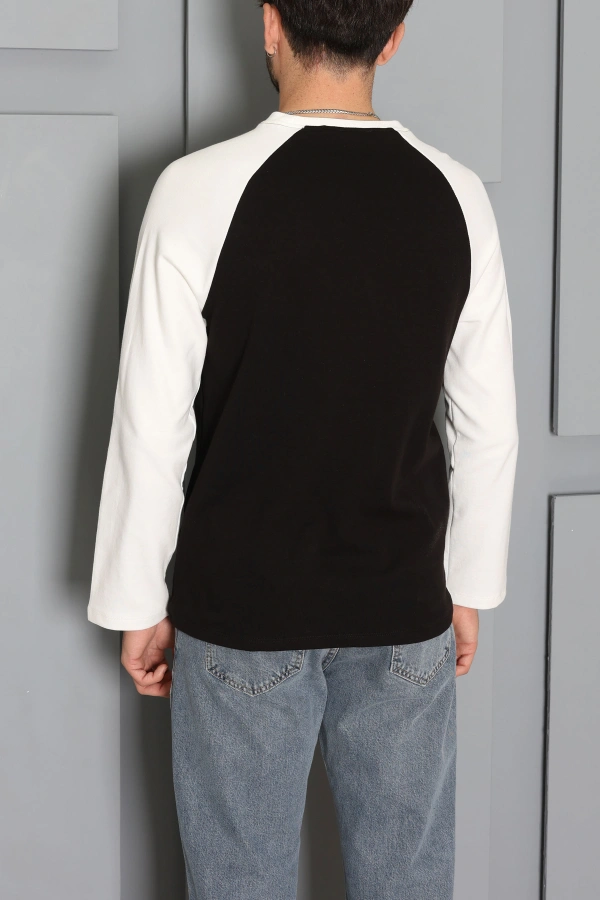 İnterlok Bisiklet Yaka Reglan Kol Erkek Sweatshirt Siyah 7
