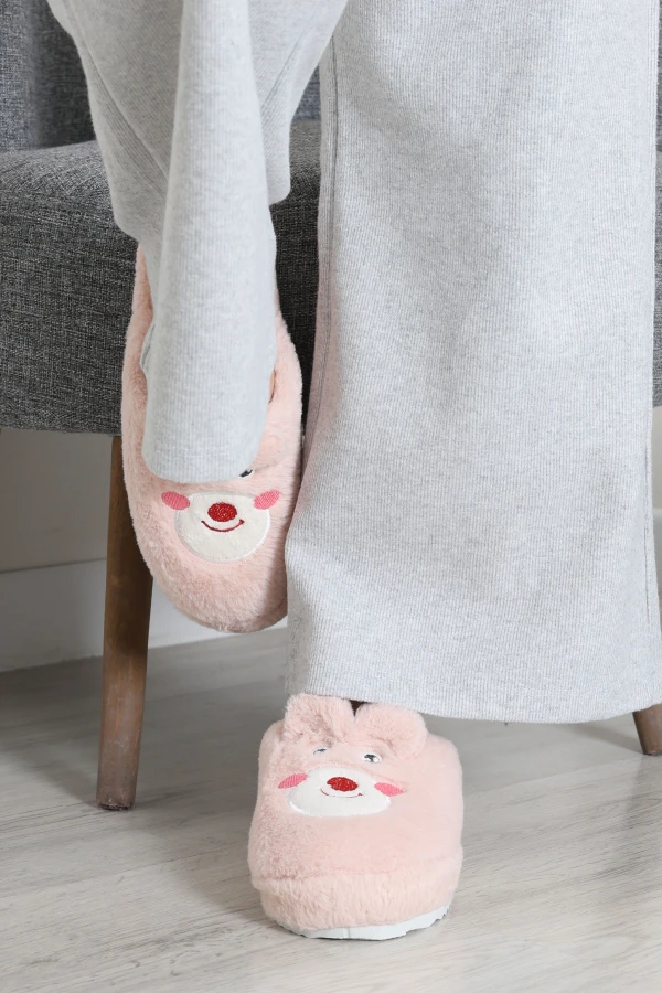Peluş Desenli Kadın Ev Terliği Pembe 6