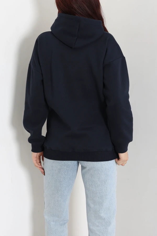 3 İplik Kapşonlu Sweat Lacivert 8
