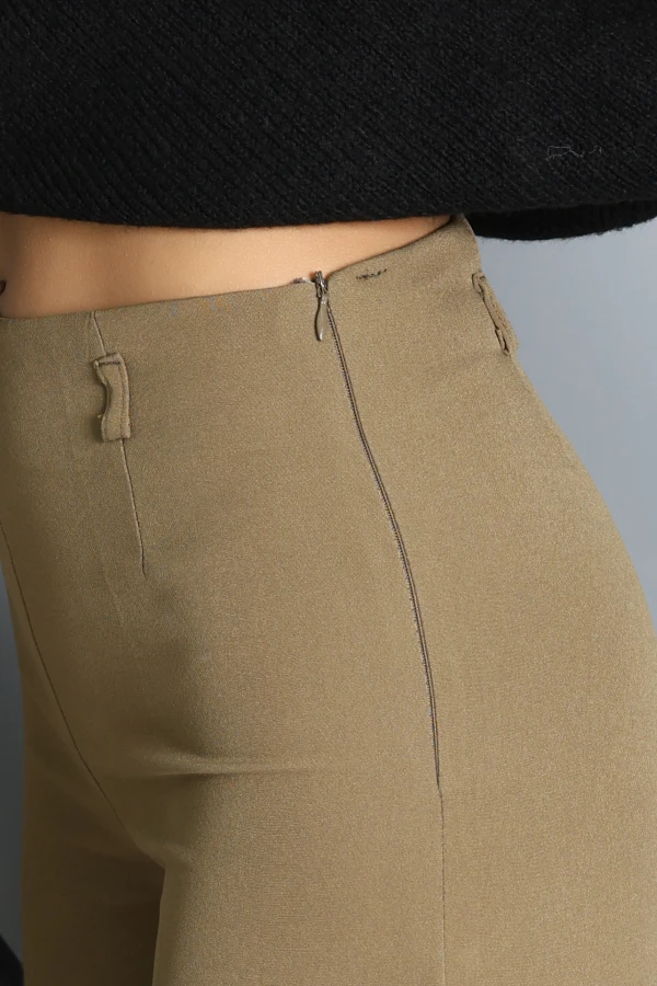 Dabıl Yüksek Bel Geniş Paça Pantolon Haki 8