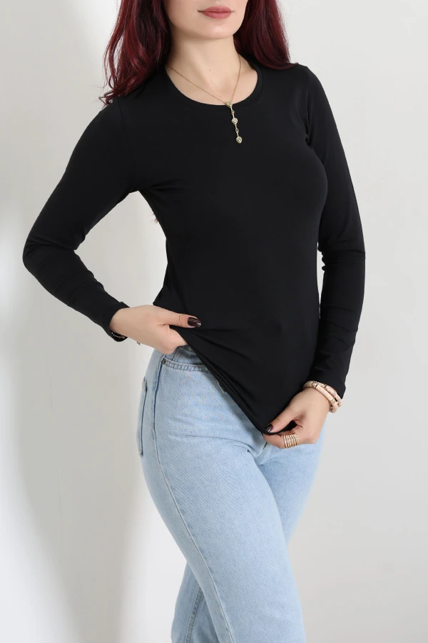 Uzun Kol Bisiklet Yaka Body Siyah
