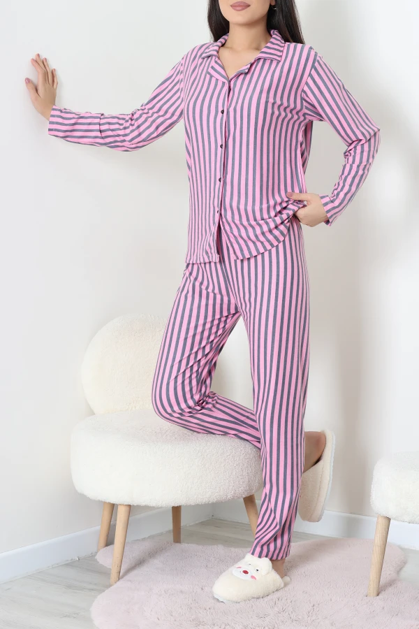 Süet Düğmeli Pijama Takımı Pembefüme 6
