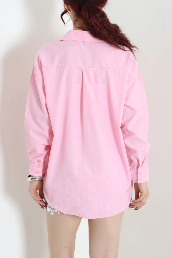 Terikoton Oversize Gömlek Pembe 7