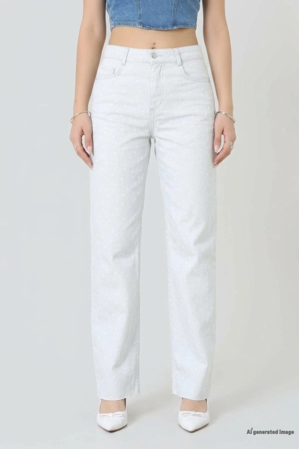 Puantiyeli Straight Kot Pantolon Gri